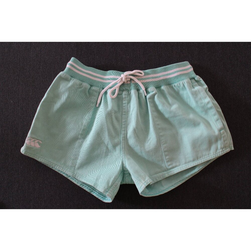 Canterbury of New Zealand Light Blue Green Rugby Shorts Size UK 10 US 6
